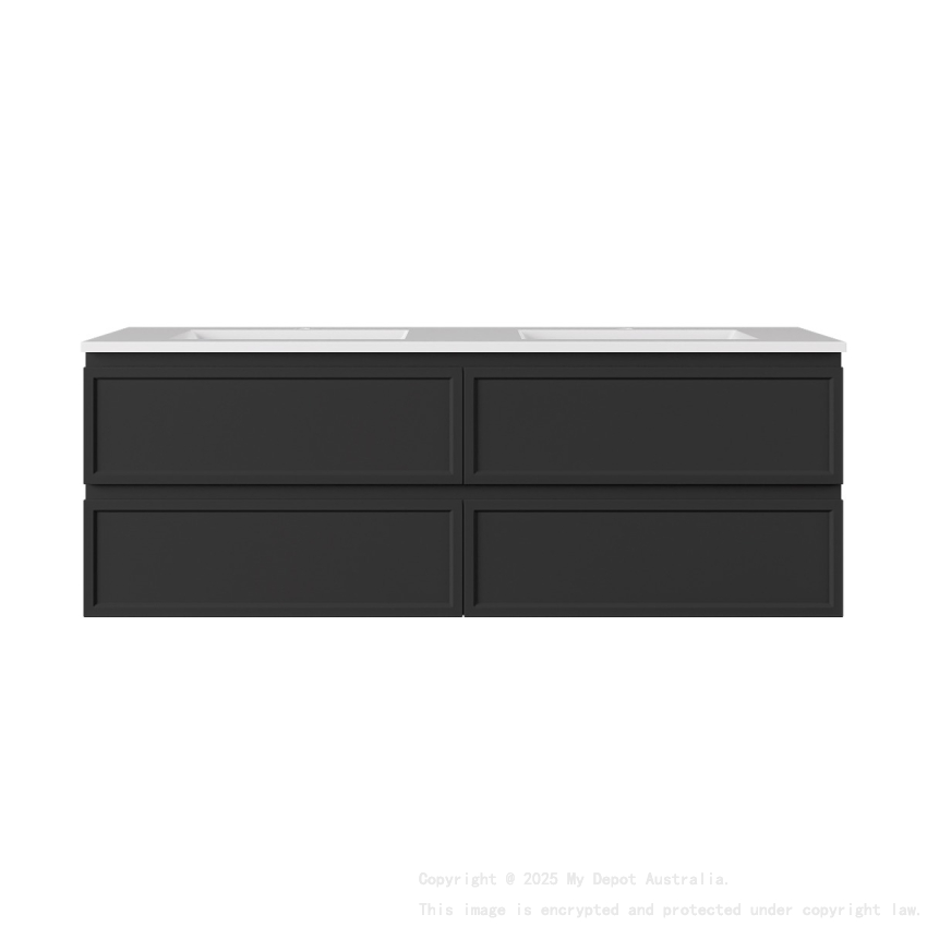 1490*455*560mm Matte Black Hamilton Federation Wall Hung PVC Cabinet For Double Bowl