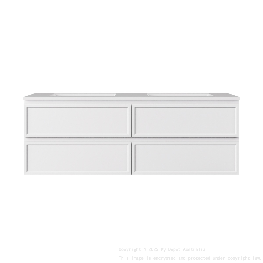 1490*455*560mm Matte White Hamilton Federation Wall Hung PVC Cabinet For Double Bowl 