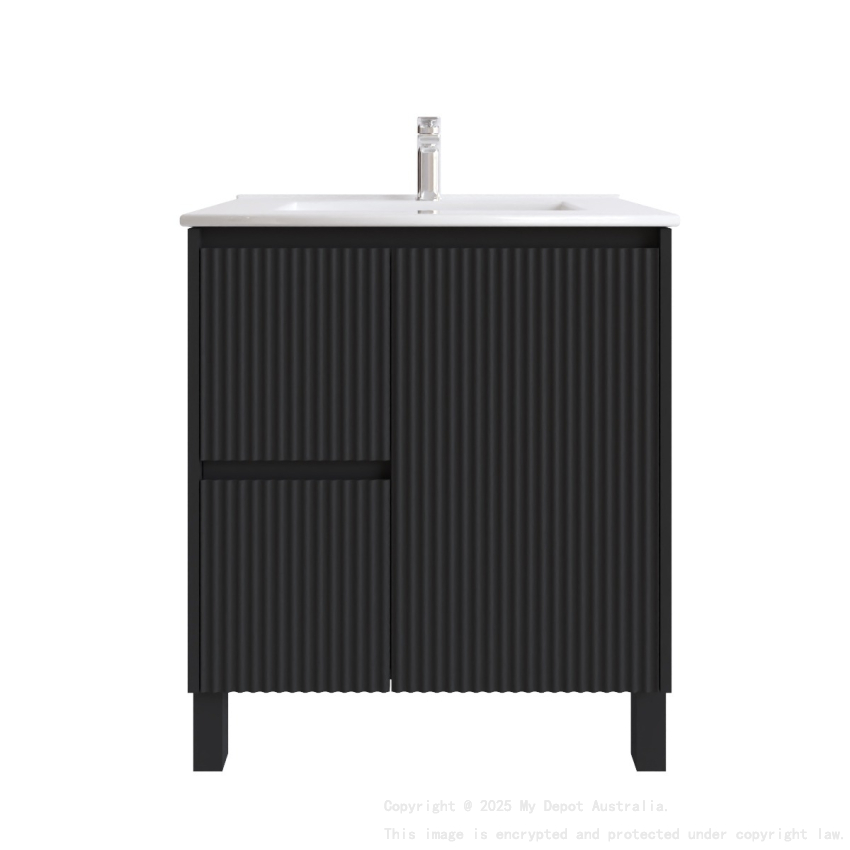 750mm Brio Matte Black 2PAC Coating PVC Freestanding Elegant Wave-Like Fluted Design Bathroom Vanity Cabinet Only
