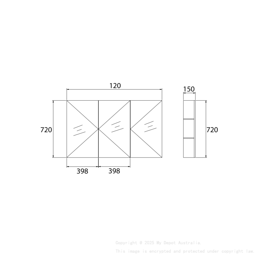 1200*150*720mm Pvc White Shaving Cabinet Three Doors