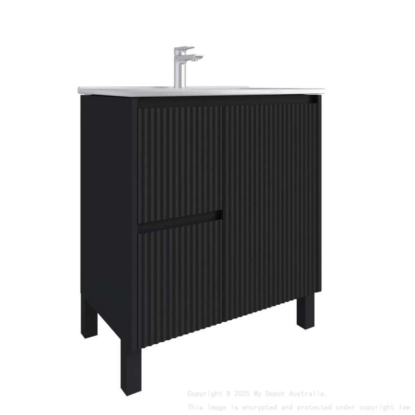 750mm Brio Matte Black 2PAC Coating PVC Freestanding Elegant Wave-Like Fluted Design Bathroom Vanity Cabinet Only