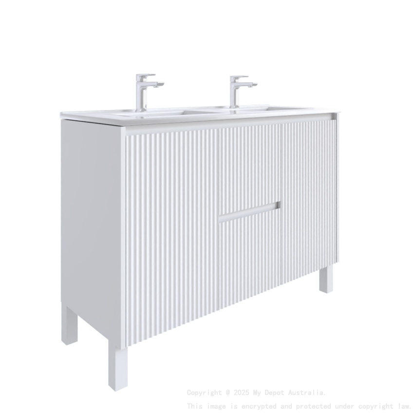 1200mm Brio Fluted Design PVC Matte White Freestanding Elegant Wave-Like Bathroom Vanity Cabinet Only