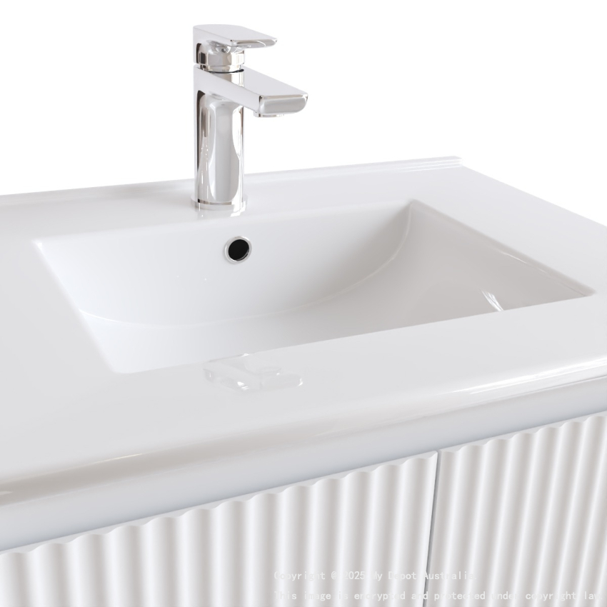 600mm Brio Matte White 2PAC Coating PVC Freestanding Elegant Wave-Like Fluted Design Bathroom Vanity Cabinet Only