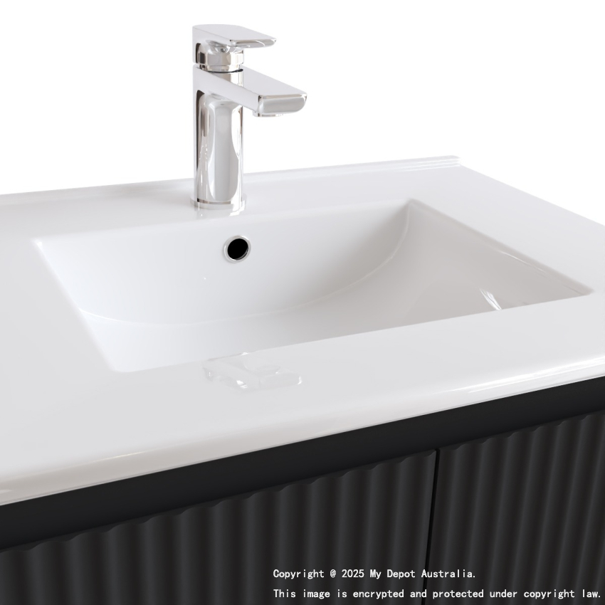 600mm Brio Matte Black 2PAC Coating PVC Freestanding Elegant Wave-Like Fluted Design Bathroom Vanity Cabinet Only