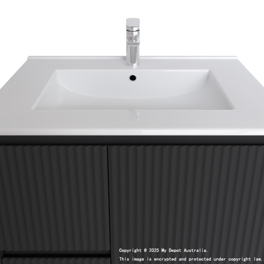 750mm Brio Matte Black 2PAC Coating PVC Freestanding Elegant Wave-Like Fluted Design Bathroom Vanity Cabinet Only