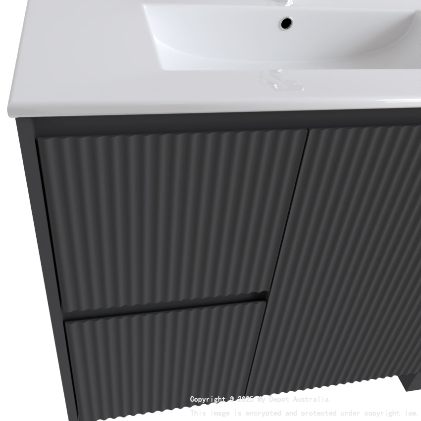 900mm Brio Matte Black 2PAC Coating PVC Freestanding Elegant Wave-Like Fluted Design Bathroom Vanity Cabinet Only