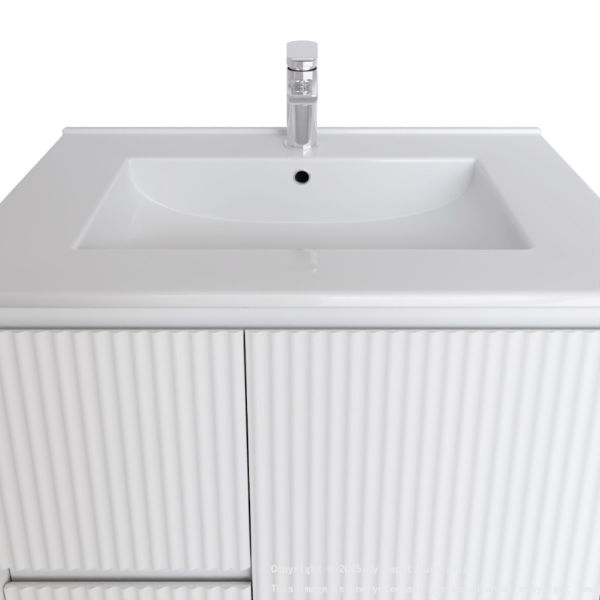 750mm Brio Matte White 2PAC Coating PVC Freestanding Elegant Wave-Like Fluted Design Bathroom Vanity Cabinet Only