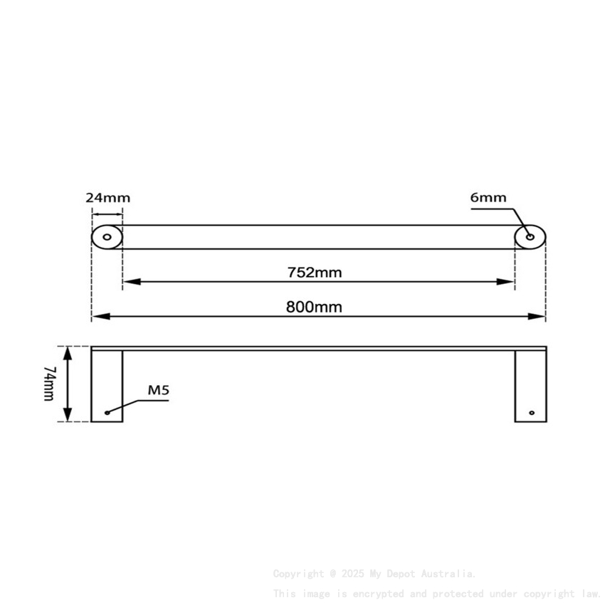 Chrome Single Towel Rail 800mm