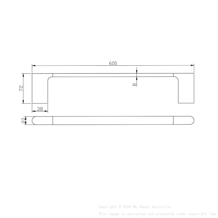 Black Single Towel Rail 600mm