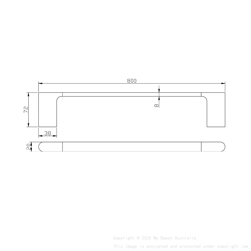 Black Single Towel Rail 800mm