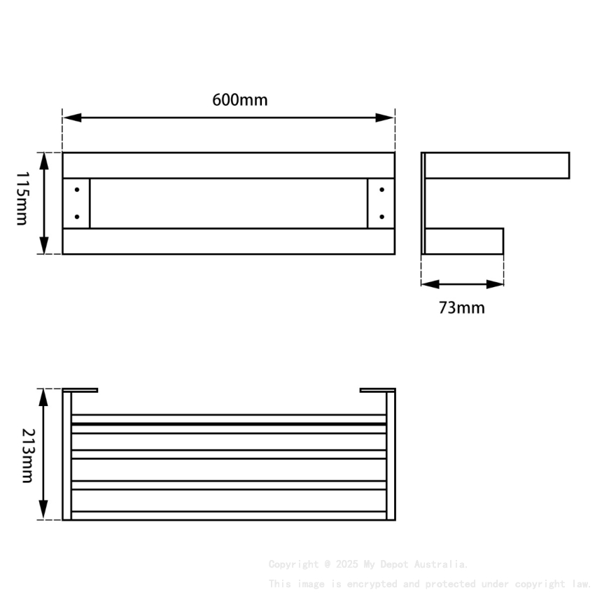 Black Double Towel Holder 600mm
