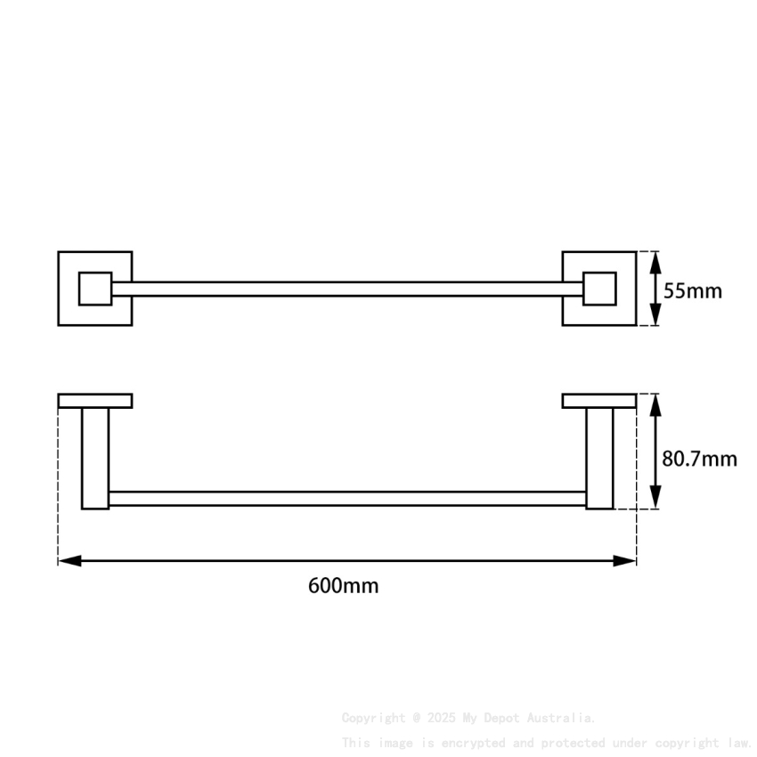 Chrome Single Towel Rail 600mm