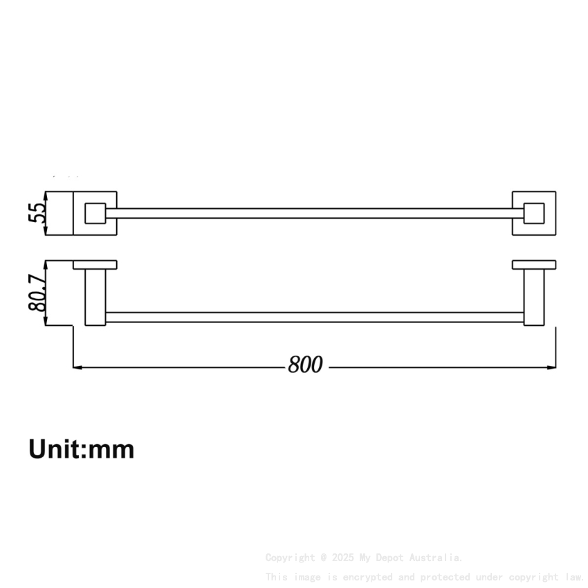 Chrome Single Towel Rail 800mm