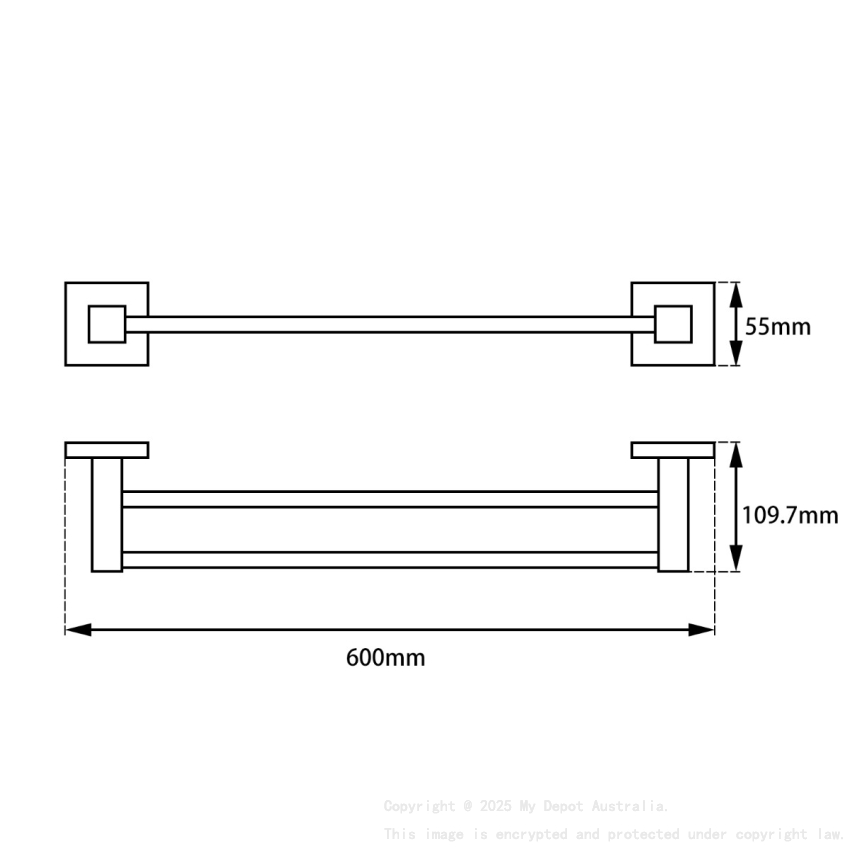 Chrome Double Towel Rail 600mm