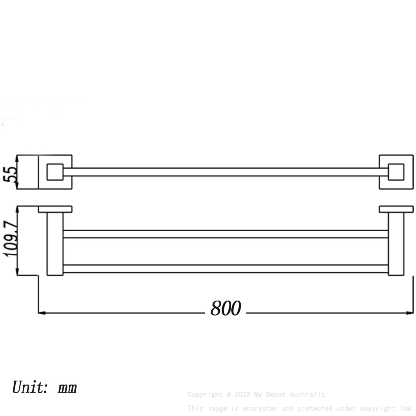 Black Double Towel Rail 800mm