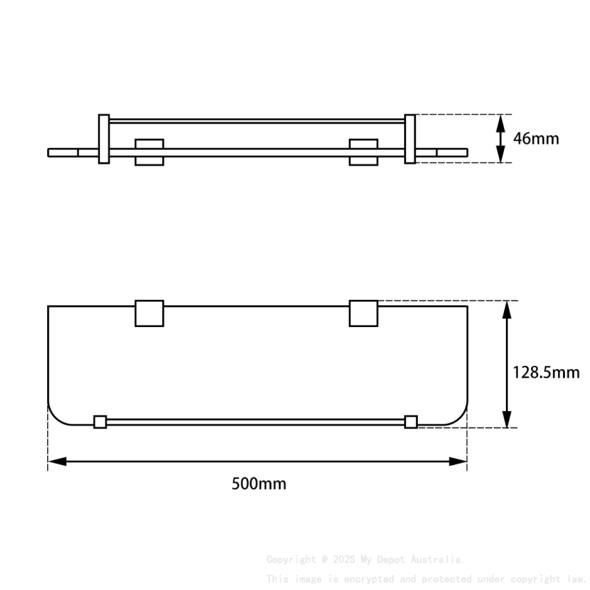 Black Glass Shelf Holder 500mm