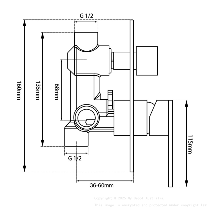Round Chrome Shower/Bath Mixer Diverter