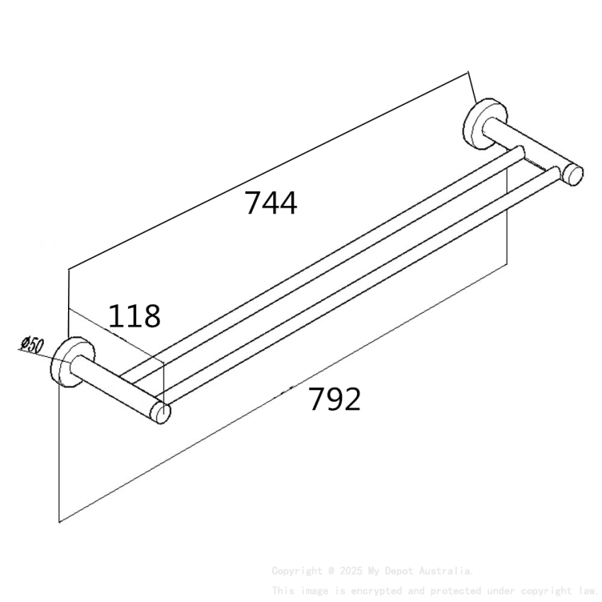Round Black Double Towel Rack Rail 750mm