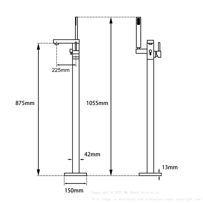 Chrome Freestanding Bath Mixer With Handheld Shower