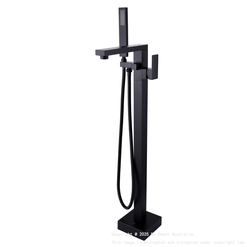 Black Freestanding Bath Mixer With Handheld Shower