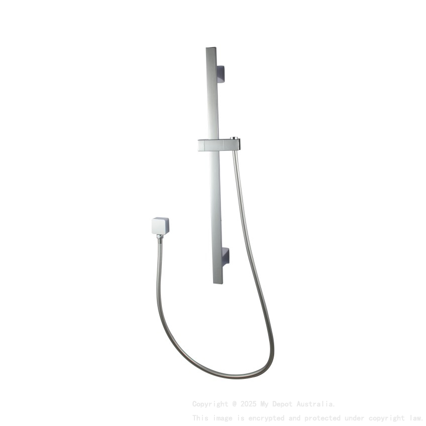 Square Chrome Wall Mounted Sliding Rail with Water Hose & Wall Connector Only