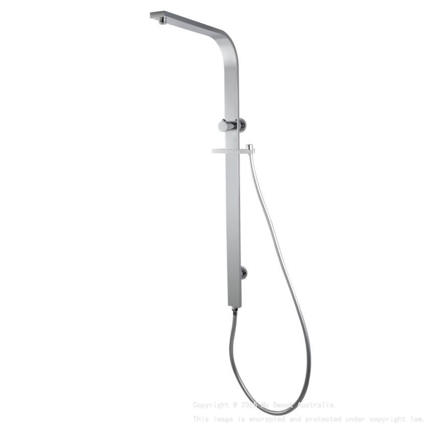 Chrome Square Shower Station without Shower Head and Handheld Shower(Wide Rail)