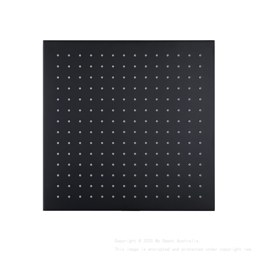 Square Black Brass Rainfall Shower Head 300mm
