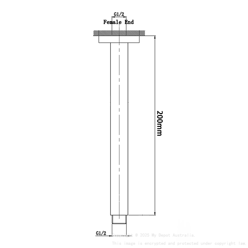 Square Black Ceiling Shower Arm 200mm