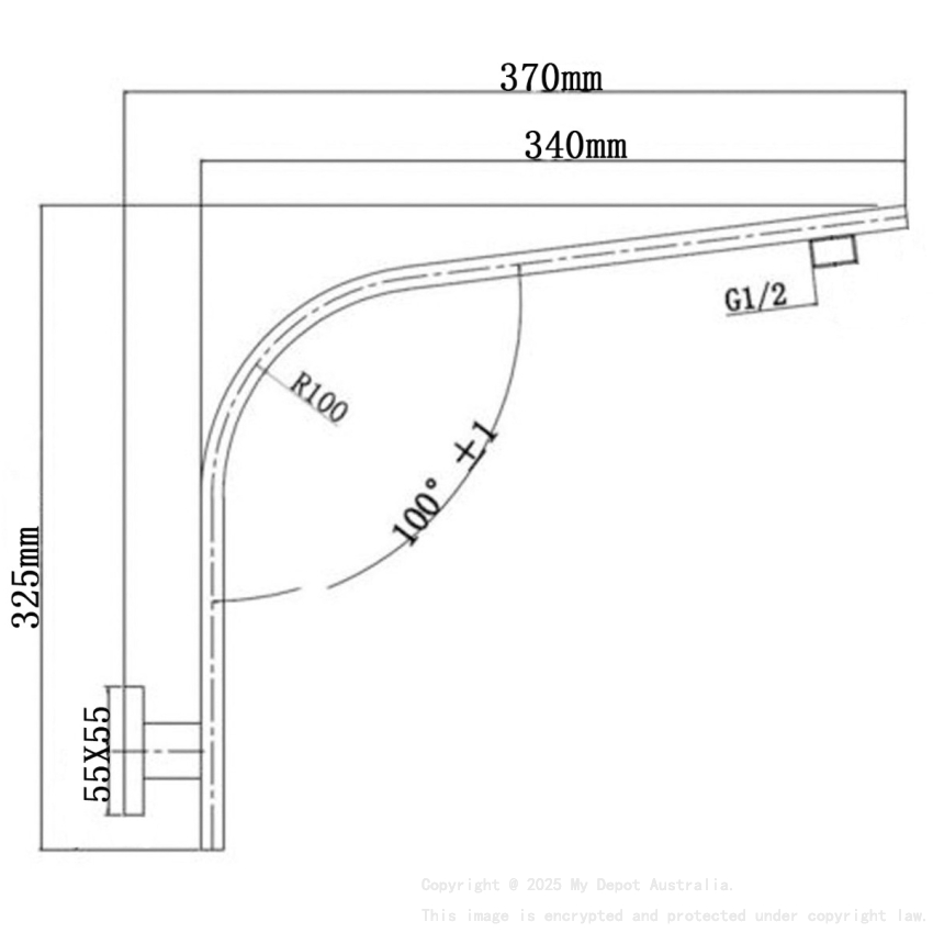 Square Gun Metal Grey Gooseneck Wall Shower Arm
