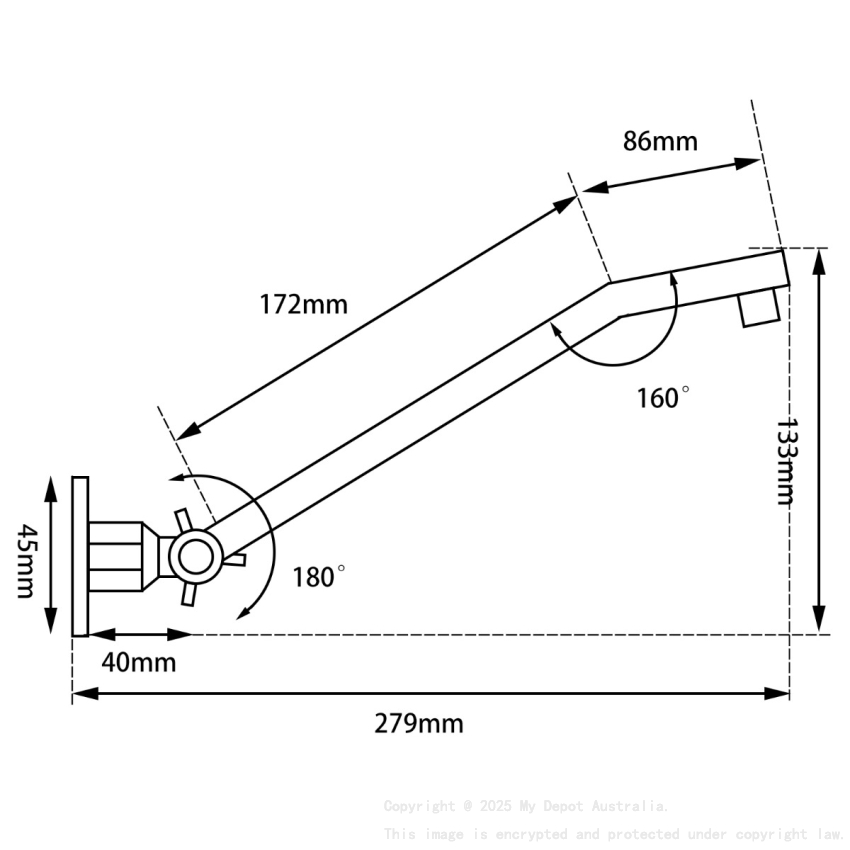 Square Chrome Swivel Wall Mounted Shower Arm