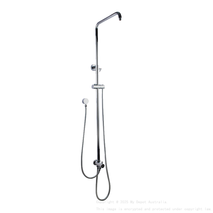 Round Chrome Top/Bottom Water Inlet Twin Shower Rail With Diverter