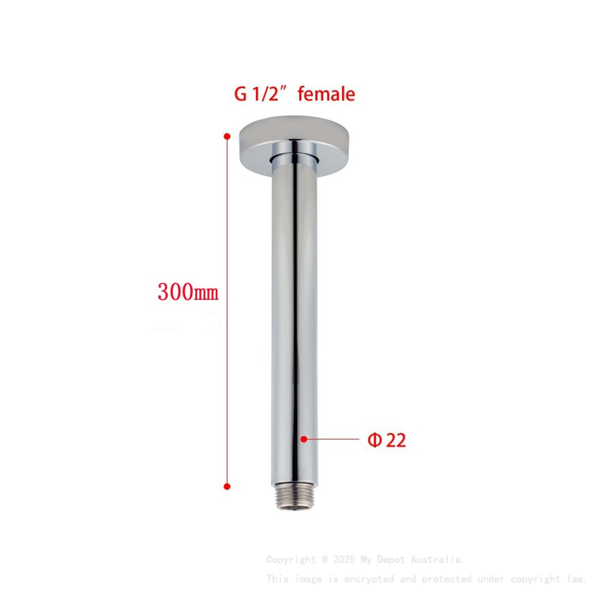 Round Chrome Ceiling Shower Arm 300mm