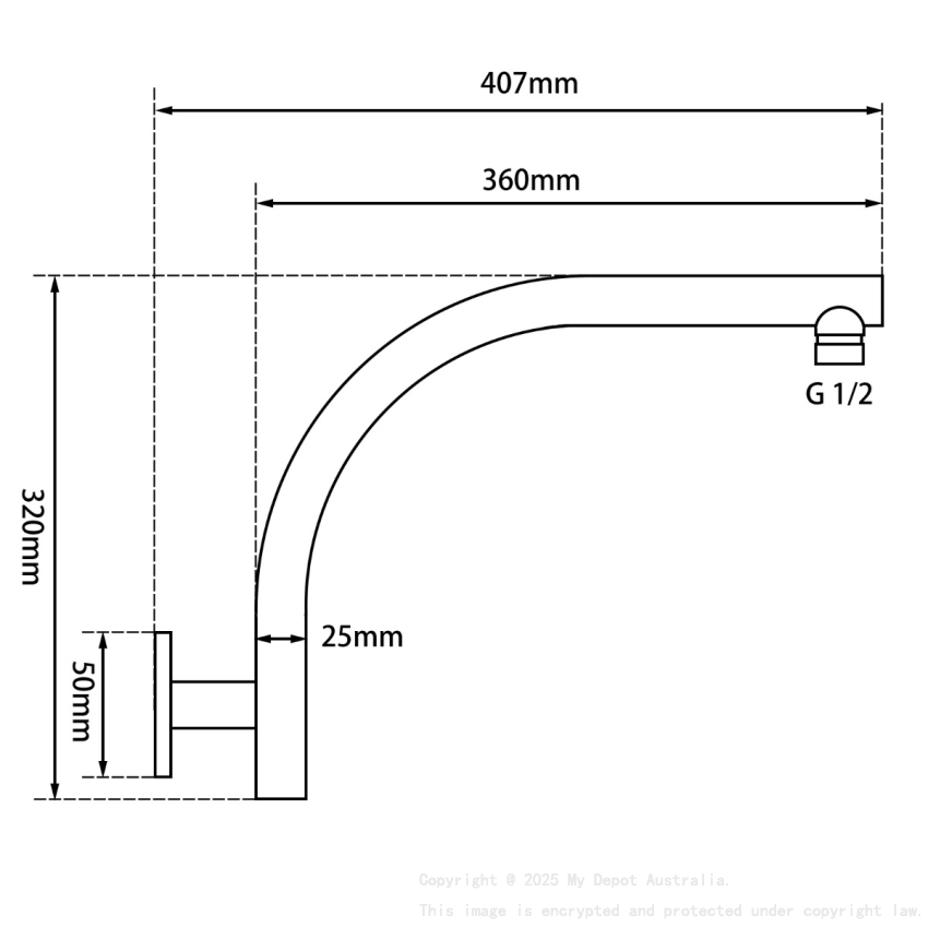 Round Black Swivel Wall Mounted Shower Arm