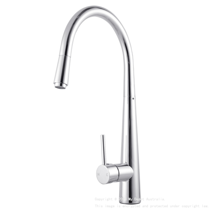 Round Chrome Pull Out Kitchen Sink Mixer Tap