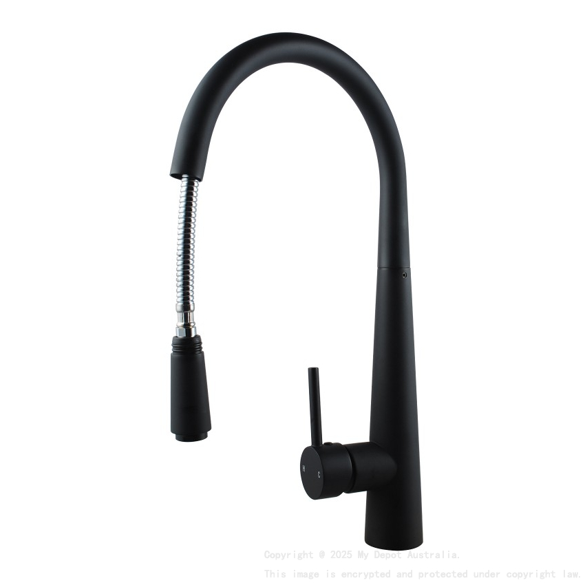 Round Black Pull Out Kitchen Sink Mixer Tap
