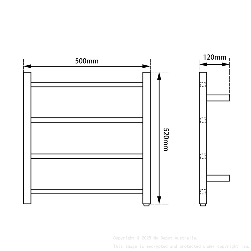 Black Square Electric Heated Towel Rack 4 Bars