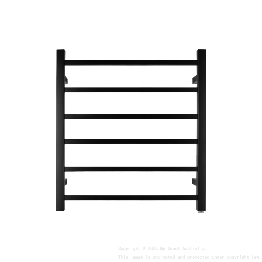 Black Square Electric Heated Towel Rack 6 Bars