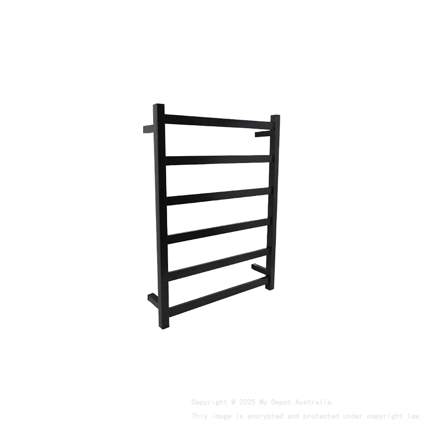 Black Square Electric Heated Towel Rack 6 Bars