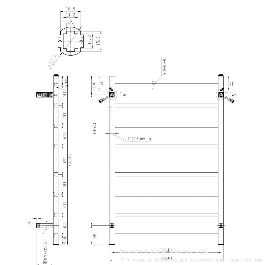 Chrome Square Electric Heated Towel Rack 8 Bars