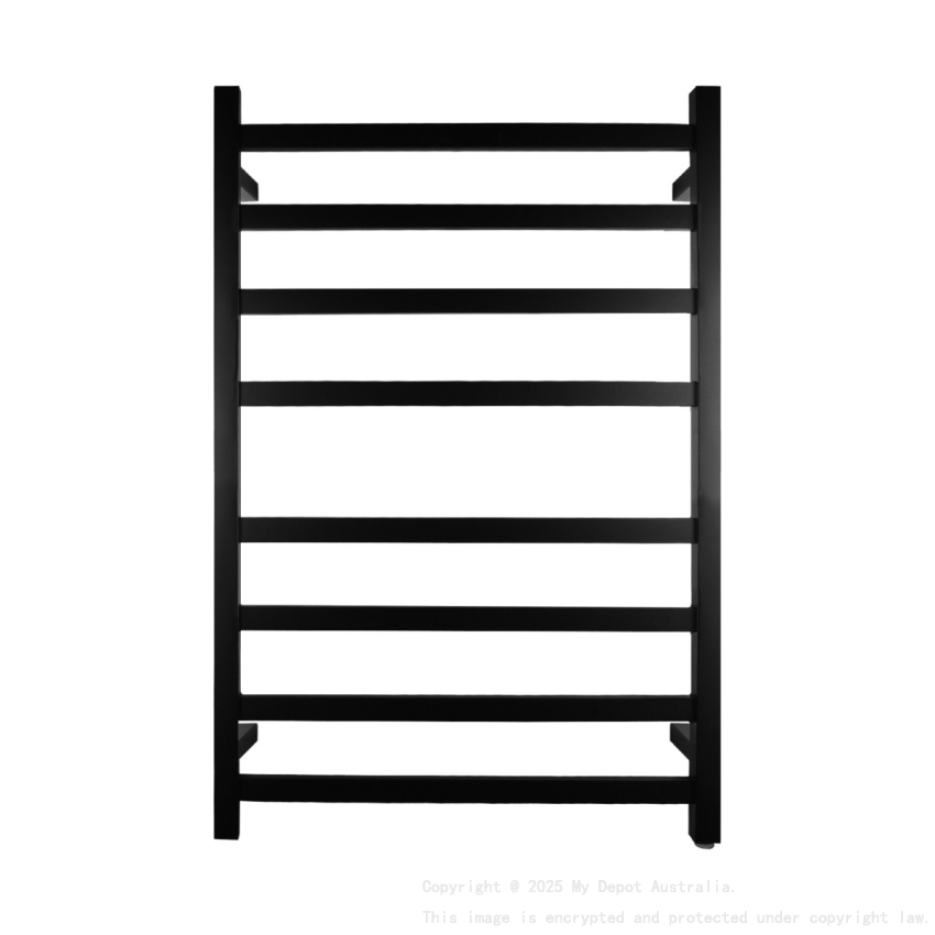 Black Square Electric Heated Towel Rack 8 Bars