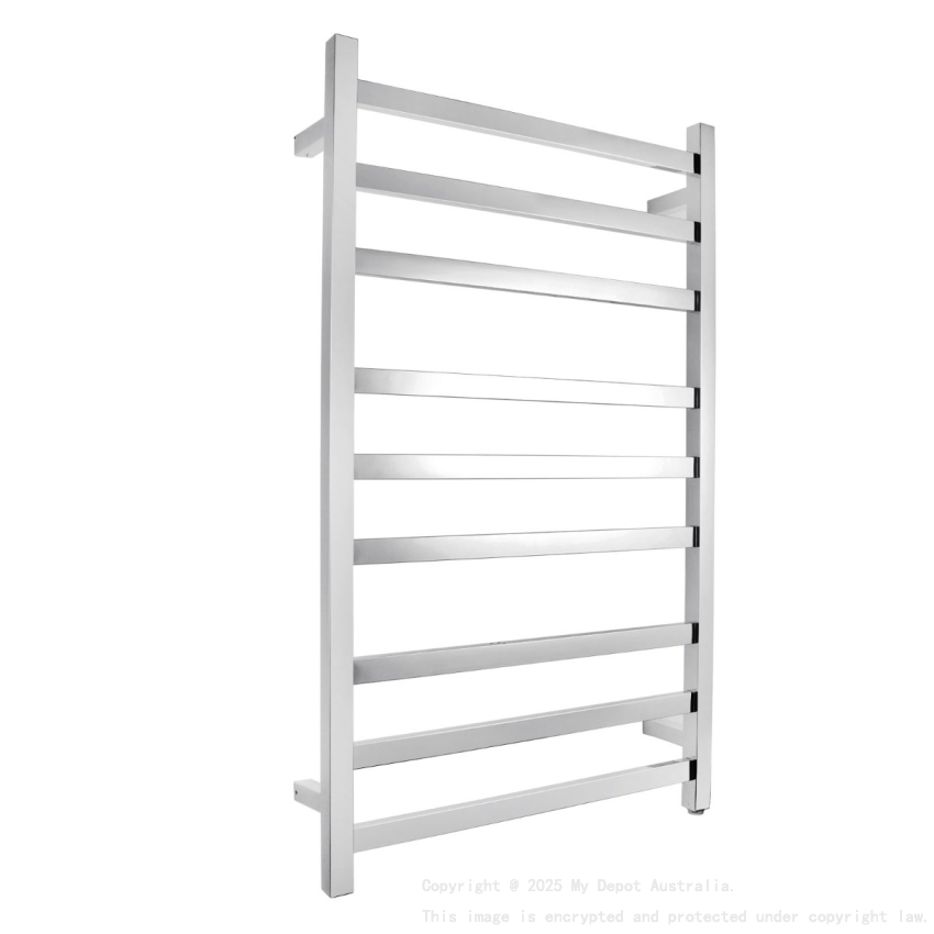 Square Chrome Electric Heated Towel Rack 9 Bars