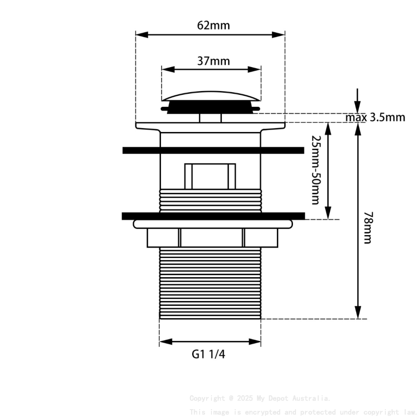 32/40mm Solid Brass Basin Pop Up Waste with Overflow Gun Metal Grey