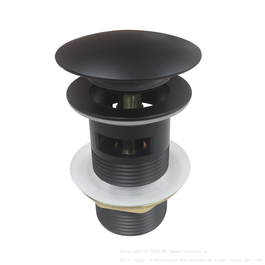 32/40mm Black Mushroom Solid Brass Basin Pop Up Waste with Overflow
