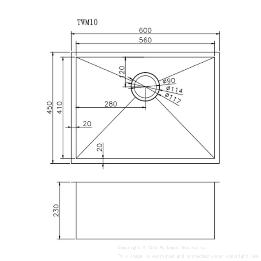 304 Stainless Steel Hand-made Single Bowl Kitchen Sink(Round Edges) 600*450*230mm
