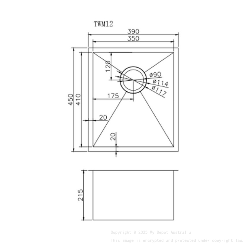 304 Stainless Steel Hand-made Single Bowl Kitchen Sink(Round Edges)390*450*215mm
