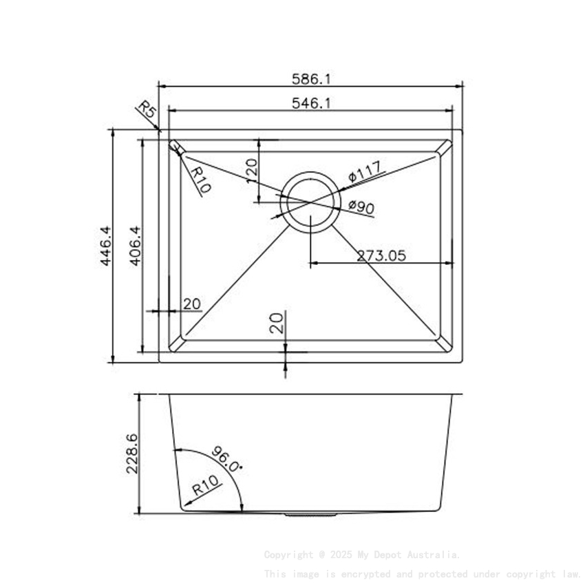 304 Stainless Steel Hand-made Single Bowl Kitchen Sink(Round Edges) 586*450*230mm