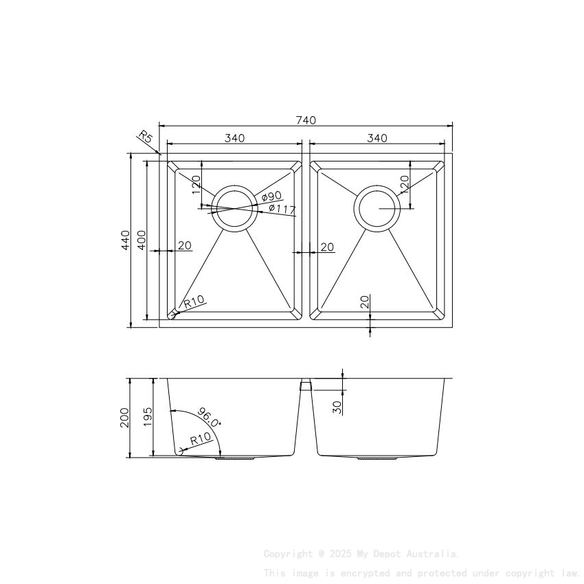 304 Stainless Steel Hand-made Single Bowl Kitchen Sink(Round Edges) 740*440*200mm