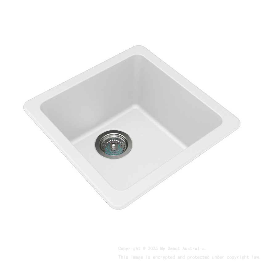White Granite Quartz Stone Kitchen/Laundry Sink Single Bowl Top/Under Mount 422*422*203mm
