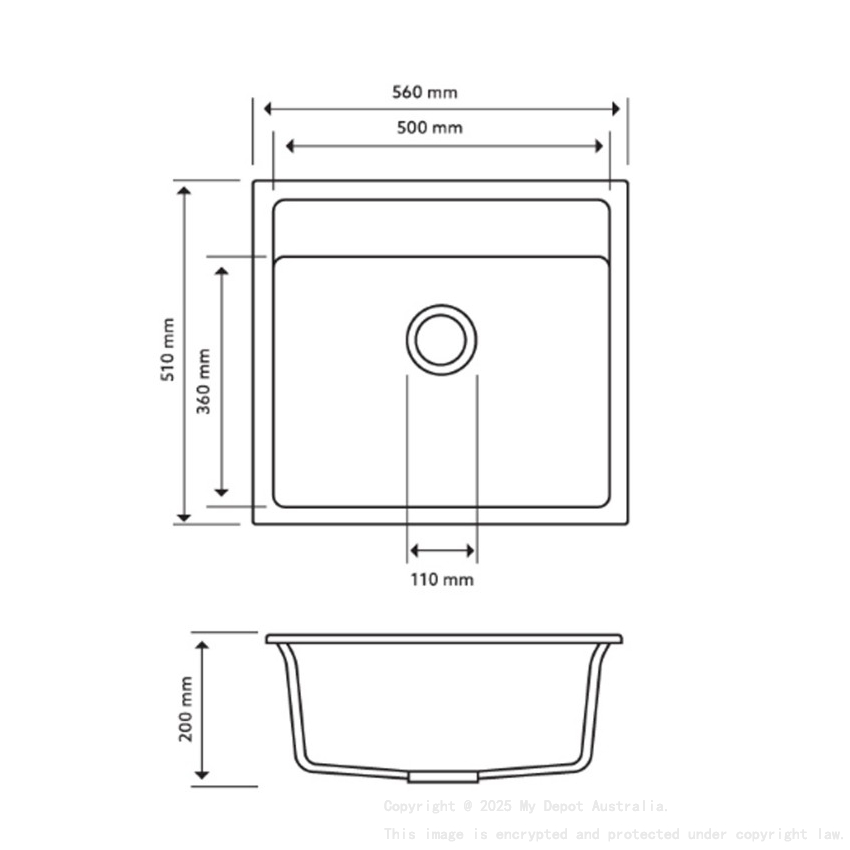 Carysil Waltz Black Single Bowl Granite Kitchen Sink 560*510mm