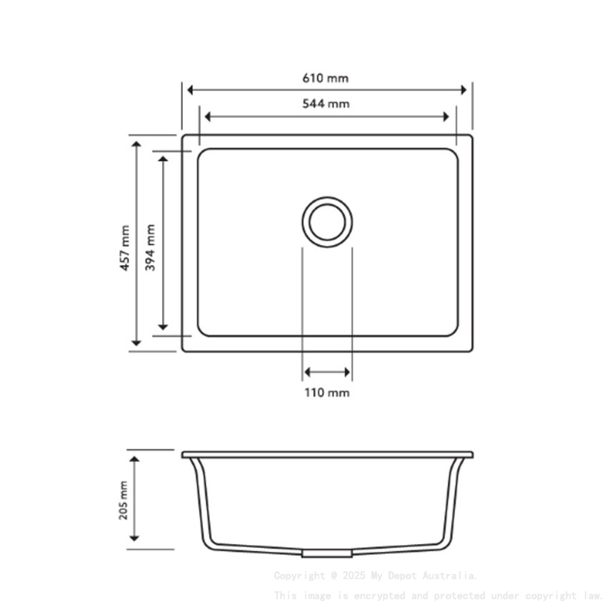 Carysil Concrete Grey Single Big Bowl Granite Kitchen Sink 610*457mm